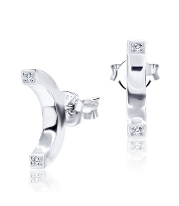 CZ C Shaped Silver Stud Earring STS-3226